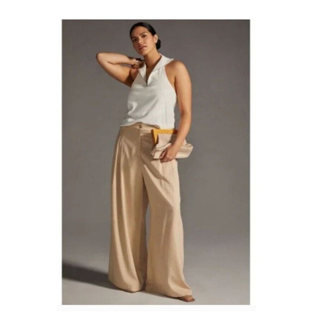 Amadi Pants Womens M‎ Cream Pleated Wide Leg Baggy Langenlook Minimalist
